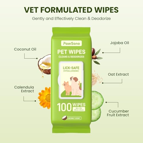 Hypoallergenic Pet Wipes for Dogs, Cats & Small Animals, 400 Coun | Quick Clean & Deodorize Paws, Butt, Eyes, Face & Fur | Daily Grooming Wipes | Extra Large & Thick | Coconut Scented - size: 400 Grooming Wipes