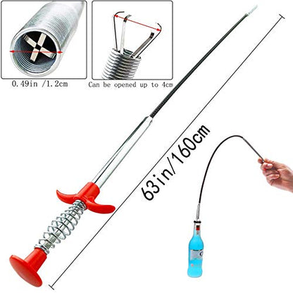 Drain Snake, Drain Clog Remover - Gutter Cleaning Tools Drain Cleaner for Toilet Sewer Shower Kitchen Bathroom Tub Clogged Drains Opener Cleaning Tool, Flexible Grabber Claw Pick Up Reacher (63 inch) - size: 63 inch