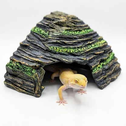 Reptile Corner Hide Cave, Naturalistic Rock Design with Moss Accents | Corner hide