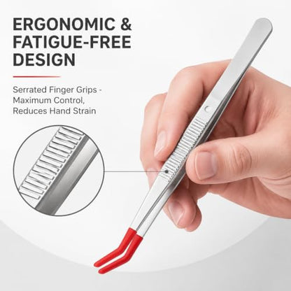 4 Pcs Rubber Tip Tweezers Set, Non-Scratch PVC Coated Tips - Fine Point, Flat & Bent Head Tweezers for Crafts, Jewelry Making, Electronics, Eyelash Extensions - Red - color: Red