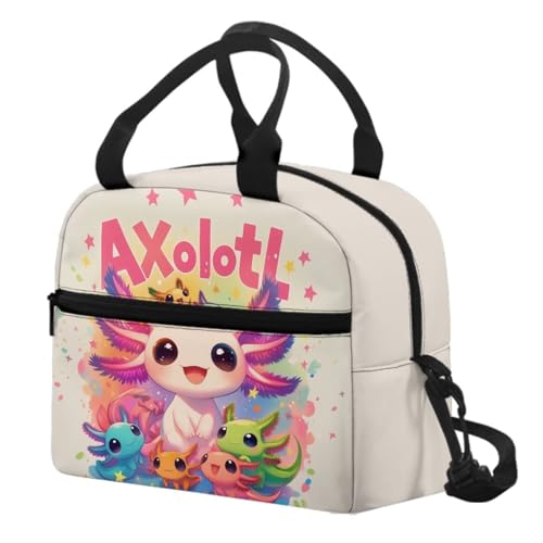 Axolotl Kids Lunch Box Girls Reptiles Lunch Bag Outdoor Camping Rainbow Lunchbag Picnic Lunchbox Back to School Lunchbox Student Insulated Lunch Bag Lunch Container - color: Axolotl Rainbow