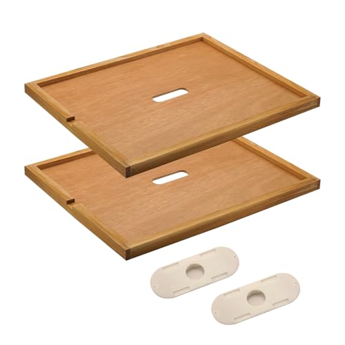 2Pcs Bee Hive Inner Cover 10 Frame with 2 Bee Escapes | Beeswax-Coated Fir Wood, Vents Reduce Moisture. Notch Feeds Syrup. Fits 10-Frame Langstroth. Maintains Stable Temp.