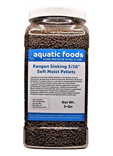 3/16" Soft Moist Sinking Salmon Pellets for Adult Axolotls, Shrimp, Snails, Crabs, Small Amphibians, Bottom Tropical Fish...5-lb Lg Jar - size: 5 Pound (Pack of 1)