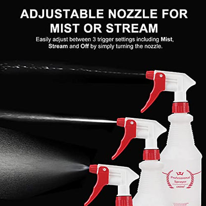 Uineko Empty Spray Bottles, Heavy Duty Sprayer, Mist & Stream, 4 Pack 24 Oz | Professional Spray Bottle, Leak-Proof, Better Trigger, Measurements, All-Purpose for Cleaning Solutions, Planting, Detailing - size: 24 Oz, 4 Pack