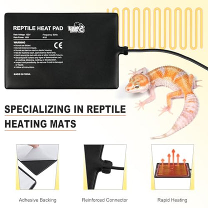 LUCKY HERP Reptile Heat Pad 8x12 Inch 16W Under Tank Terrarium Heating Mat, Reptile Heat Mat, Reptile Heating Pad for Turtle, Lizard, Hermit Crab, Frog, Snake - size: 8" X 12"