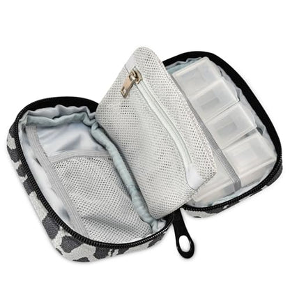 Black White Reptile Skin Weekly Medicine Pill Organizer Travel Pill Case Box Holder Container Small for Vitamin Supplement