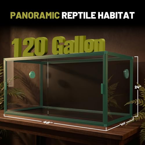 120 Gallon Reptile Tank, 4x2x2 Reptile Enclosure for Bearded Dragon, Snake, Ball Python & Chameleon, Aluminum Alloy Reptile Terrariums Cage with Front Sliding Tempered Glass Doors (Green) - color: Green