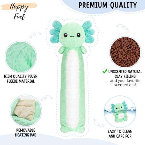 Axolotl Unscented 2Lbs Heating Pad for Neck Shoulders and Back Wrap Microwavable, Heatable 22.5" Cute Warm Stuffed Animals Neck Warmer - Axolotl Gifts for Women Girls and Kids - style: Mint Axolotl Neck Wrap