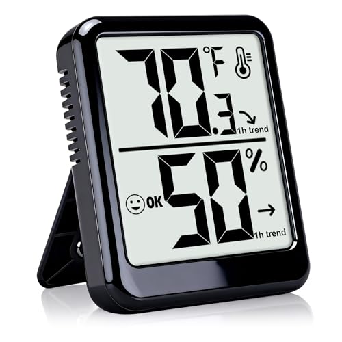 Room Thermometer Indoor Hygrometer Digital Humidity Meter | Accurate Sensor, Fast Refresh, Big Digits, Easy to View, ℉/℃, w/ AAA Battery, Compact for Home, Office, Pet, Plant - color: Black - Upgraded Version, size: 1 - Pack