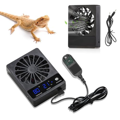 2 PCS Reptile Ventilation Fan with Thermo-Hygrometer | Air Circulation Fan for Terrariums, Enclosures & Aquariums | Quiet Cooling & Ventilation System