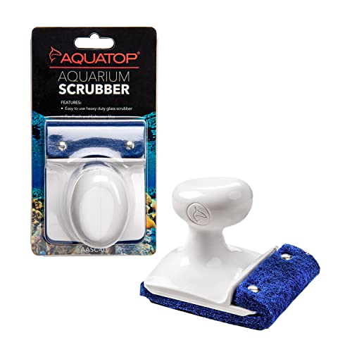 Aquatop Heavy Duty Glass Aquarium Scrubber – Ergonomic Handle, Strong Pad for Removing Build-Up & Water Marks, AASC-01 - size: Scrubber Hand
