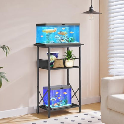 HOOBRO 10 Gallon Aquarium Stand, 3-Tier Fish Tank Stand with Storage, Reptile Turtle Tank Stand with Metal Frame, 20.5" L x 11" W , Black BB52FT01 - color: Black