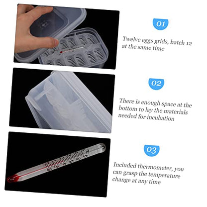 Reptile Hatching Box with Compartments Transparent Design for Easy Visibility Lightweight Incubation Tray for Lizards Snakes and Eggs Includes Temperature Gauge