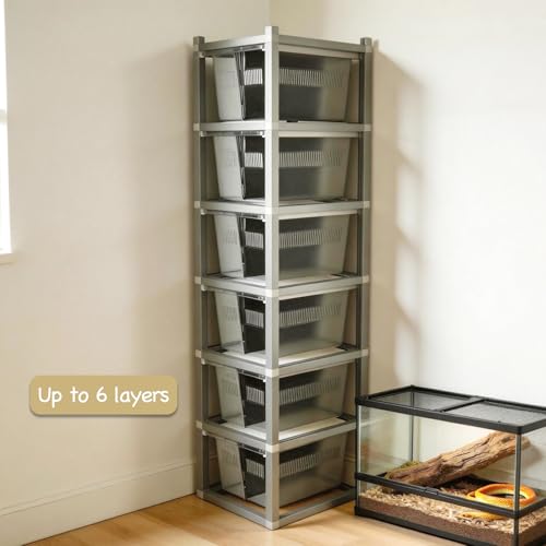 13x10x8 Stackable Reptile Rack, 6-Level, Removable Divider, Ventilated | 13x10x8 stackable reptile rack base, removable divider, ventilated lid, modular gecko breeding expandable 6 levels - size: 13x10x8-base