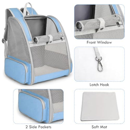 Cat Backpack Carrier, Large Pet Backpack with Kitten Wand Feather Toy for Medium Small Dog Cat Puppy Kitty Bunny up to 15lbs, Ventilated Mesh Dog Travel Carrier for Hiking Walking Outdoor Use (Blue) - color: Blue