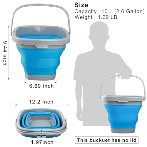 2.6 Gallon Collapsible Mop Bucket with Handle for Household Cleaning, Portable Silicone Ice Bucket for Outdoor Camping Fishing Car Washing, Square Plastic Wash Basin Tub for Bathroom Cleaning Supplies - color: Blue, size: 10L