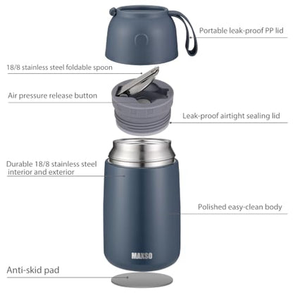 MAXSO 2 Pack Soup Thermo for Hot & Cold Food for Kids Adults, Vacuum Insulated Food Jar Thermal Lunch Containers, Travel Food Flask with Spoon (24 oz,17 oz) (Dusty Blue) - color: Dusty Blue