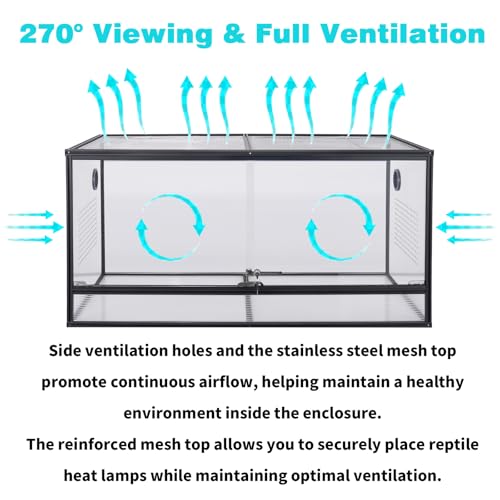 Bearded Dragon Tank 120 Gallon Reptile Terrarium 4x2x2 Ft, Aluminum Reptile Enclosure with 270° View, Mesh Top, Lockable Sliding Glass Doors