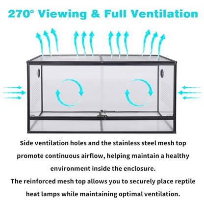 Bearded Dragon Tank 120 Gallon Reptile Terrarium 4x2x2 Ft, Aluminum Reptile Enclosure with 270° View, Mesh Top, Lockable Sliding Glass Doors