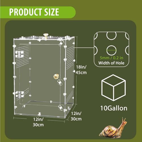 Reptile Enclosure 10 Gallon for Crested Gecko, Lizard, Bearded Dragon, Snakes，Frogs, Large Spiders, Acrylic Reptile Tank Feeding Terrarium with Front & Top Opening Doors and Vent Holes - 12"*12"*18" - size: X Large-18''x12''x12''