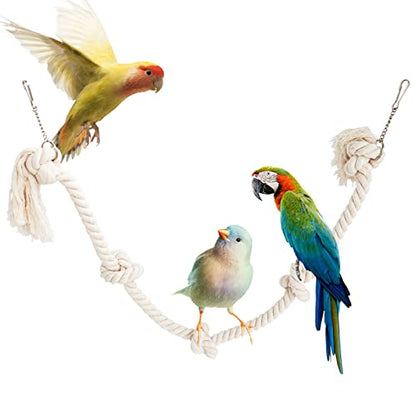 78.7 Inches Cotton Climbing Rope Toy, Lengthen and Bold Bird Ladder Bridge, Swing Toys, Pet Cage Accessories for Parakeets, Cockatiels, Macaw, African Grey Parrot