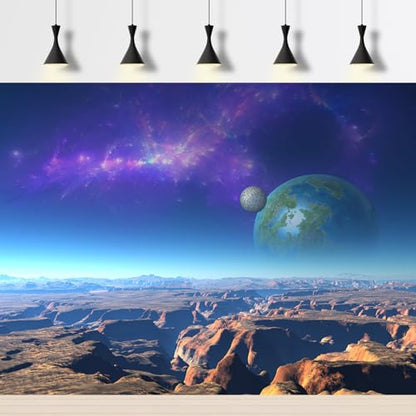 Outer Space Aquarium Background Fantasy Alien Planet Mountain and Nebula Terrarium Background Rocky Moon with Blue Atmosphere Fish Tank Background Outer Space Reptile Habitat Background 48x24in - size: 48(W)x24(H)inches/ 120(W)*60cm(H)