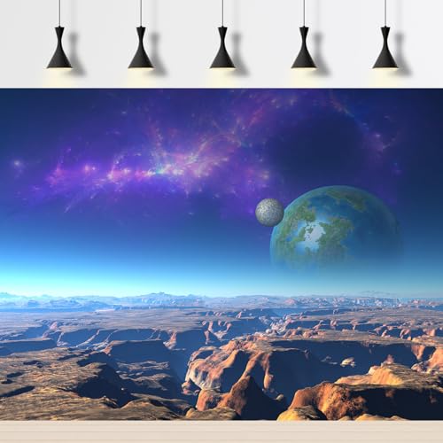 Outer Space Aquarium Background Fantasy Alien Planet Mountain and Nebula Terrarium Background Rocky Moon with Blue Atmosphere Fish Tank Background Outer Space Reptile Habitat Background 48x20in - size: 48(W)x20(H)inches/ 120(W)*50cm(H)