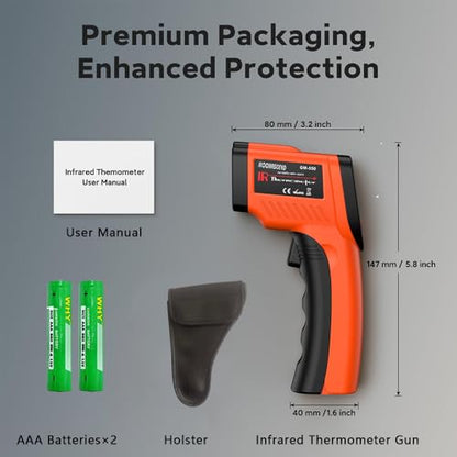 Infrared Thermometer Gun, -58°F to 1022°F, 12:1 Non-Contact | Fast Surface Temperature Reading，12:1 Non-Contact Measurement，Ideal for Cooking & Home Repairs - color: Orange/-58°F to 1022°F