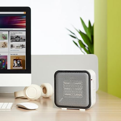 Amazon Basics Ceramic Space Heater, Portable Mini Heater for Office Desk, 500W, With Tip-Over Protection, Lightweight 1.4 lbs, White, 5.9"D x 3.2"W x 6"H - size: 5.9 x 3.2 x 6 inches