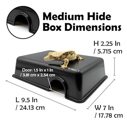 Pangea Reptile Hide Box (C- Medium), Black | Fits Most Standard Rack Units, Usable as Snake Tank Accessories, Good for Ball Python, Boas, Leopard Geckos, Kingsnake - size: C- Medium