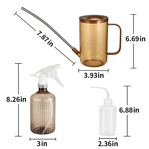 Watering Can Indoor Plants, ONEDONE Watering Can Long Spout Small Watering Can 34 oz, Plant Watering Can for Indoor Plants House Plants Garden Flowers w/Spray Bottle, Squeeze Bottle (Amber) - color: Amber