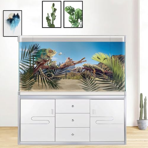 Reptile Habitat Background, Retro Desert Oasis Cactus Terrarium Background 24X16 in Background with 8 EVA Double-Sided Tape - color: desert01, size: 24X16in/60X40cm