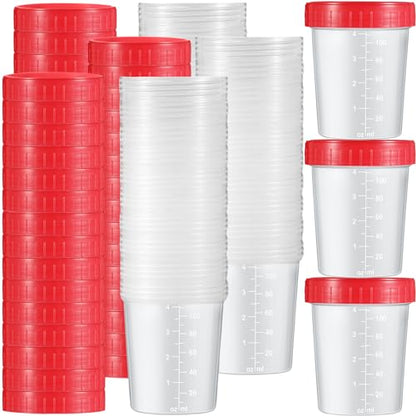 Geiserailie 100 Pcs Urine Cups 4oz Disposable Specimen Container,Red | Pee Cups for Testing, Leak Proof Screw on Lids for Safe Urinalysis Pee Stool Sample Collection Analysis - color: Red