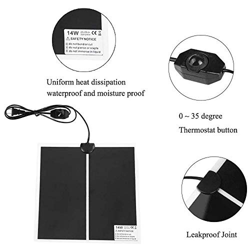 Reptile Heating Pad with Temperature Adjustment, 110V Non-Adhesive Heat Mat for Reptiles Tortoise Snakes Lizard Gecko Hermit Crab Turtle Amphibians - 14W Terrarium Heat Pad - size: 11 x 11 IN