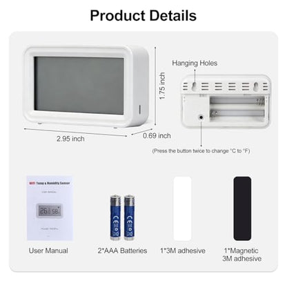 eMylo WiFi Thermometer Hygrometer,Smart Indoor Temperature Humidity Sensor | Remote Monitor Temp/Humidity with Digital Electronic Display, App Notification Alert, Free Data Storage Export, for Home Room
