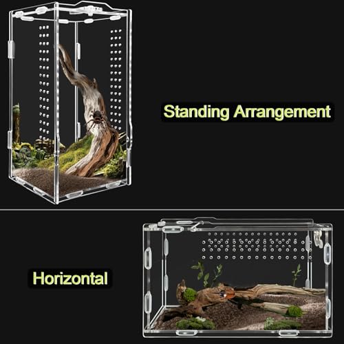 Acrylic Tarantula Enclosure, Micro Habitat Terrarium for Arboreal & Terrestrial Reptiles, Spiders and Invertebrates, Small Acrylic Reptile Enclosure for Jumping Spiders, Amphibians - size: 4 * 4 * 8 inch