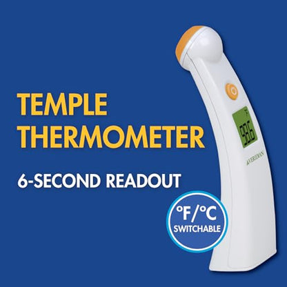 Slim Line Package Mini Temple Touch Thermometer | Non-Invasive Forehead Measurements, Color-Changing Fever Alert Backlight, Memory Recall, F/C Switchable