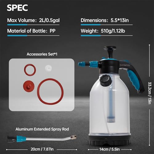 70oz Sprayer Bottle, 0.5gal Pump Sprayer for Flowers, Potted Plant, Handheld Water Bottle with Easy Refill Side Port, Measuring Cup Cap, Clear Bottle with Scale, Aluminum Wand