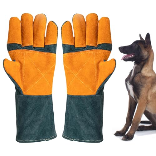 Animal Handling Gloves - Protective Pet Grooming Mitts, Scratch Resistant | Cat Safety Gear | Reptile Handling Glove Leather, Puncture Proof Dog Training Gloves for Veterinary Use Wildlife Care - color: A