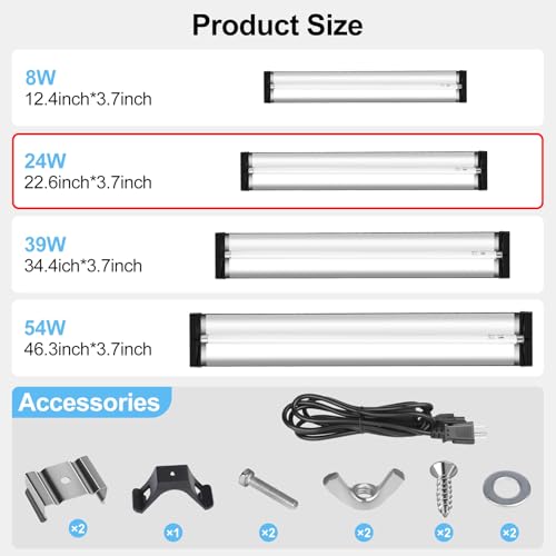 LUCKY HERP T5 Reptile Light Fixture Combo Kit 24W (New Upgrade), UVB Reptile Light Fixture with Desert UVB 10.0 22" Fluorescent Tube, UVA UVB Reptile Light for Lizard, Bearded Dragon, Tortoise - size: 22 Inch