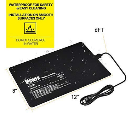 iPower 8 by 12-Inch Reptile Heat Mat Under Tank Heater Terrarium Heating Pad Ideal for Spider Snake Tarantula Hermit Crab Turtle, Black - size: 8 X 12 Inch, style: 1 Pack