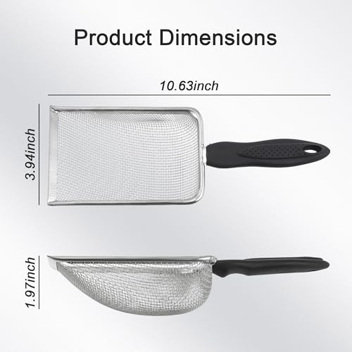 Stainless Steel Fine Mesh Litter Shovel, Reptile Cleaner Scooper | Metal Non-Slip Black Handle Sifter for Lizard Substrate, Reptile Terrarium Sand & Waste