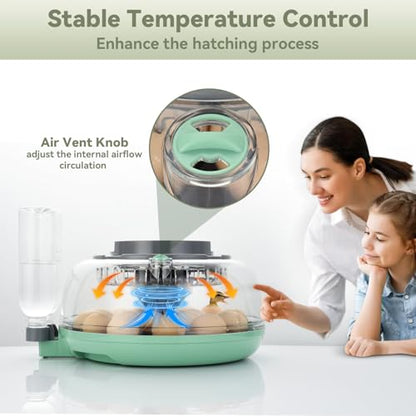18 Egg Incubator with Automatic Egg Turning for Hatching Chicken Quail Duck | Hatching Unit with Digital Control & Built-in Candler, 2 Size Egg Tray Automatic Water Refill, Egg Incubator for Turkey Goose