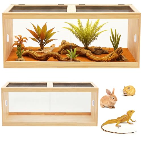 CroBlissful 47" L x 16" W x 16" H Bearded Dragon Enclosure Tank (44 Gallons) –Reptile Enclosure, Lizard Terrarium with Sliding Door & Metal Mesh Top, Suitable for Reptiles, Hamsters (Solid Wood Style)