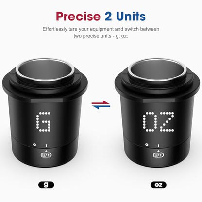 Mik-Nana Dosing Cup Scale with LED Display - Sleek Precision | Digital Espresso Coffee Grounds Scale | Must-Have Home Barista Brewing Accessory & Ideal Gift for Coffee Lovers (Black)