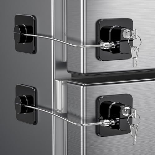 2 Pack Refrigerator Locks with 4 Keys, Child Safety Lock for Fridge Door Locks, Cabinets, Freezer, Desk Drawers, Wardrobes, Closets, Windows-No Tools Need or Drill (Patent) - color: 2 pcs Black Lock