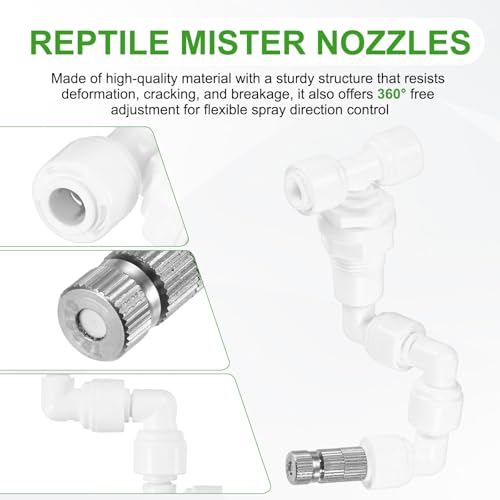M METERXITY Reptile Mister Nozzles, 0.2mm Pore Copper 1/4" Reptile Misting Spray Nozzle with Filter Plug for Terrarium/Paludarium/Vivarium, 360 Degree Adjustable Nozzle [White] - color: White + Silver Tone, size: 0.2mm