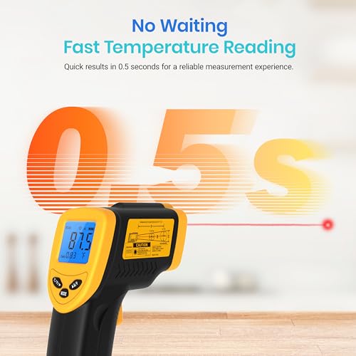 Etekcity Infrared Thermometer Laser Temperature Gun 774 | Cooking, Pizza Oven, Griddle, BBQ, Meat, HVAC, Engine, Adjustable Emissivity, MAX Display, Surface Measurement - color: Light Yellow, style: Classic