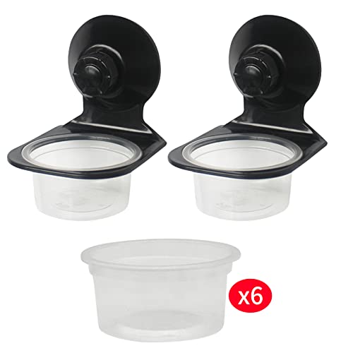 2 Pack Reptile Feeder Gecko Lizard Feeding Cup with Suction Cup, Reptile Food Water Feeder Dish with 6 pcs Cups for Geckos,Chameleon Lizard (Single（Black）) - size: Single（BLACK）