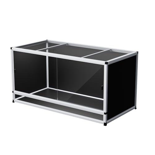 120 Gallon PVC Reptile Enclosure 48"x24"x24" – Reptile Tank with Removable Solid Top Cover, Front Sliding Glass Doors, Easy Clean, for Bearded Dragon, Snake - color: White Frame / Black PVC-120 Gallon